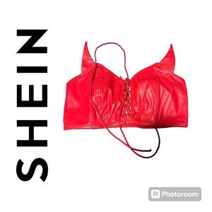 Shein NWOT Horned Faux Leather Lace-up Top Large